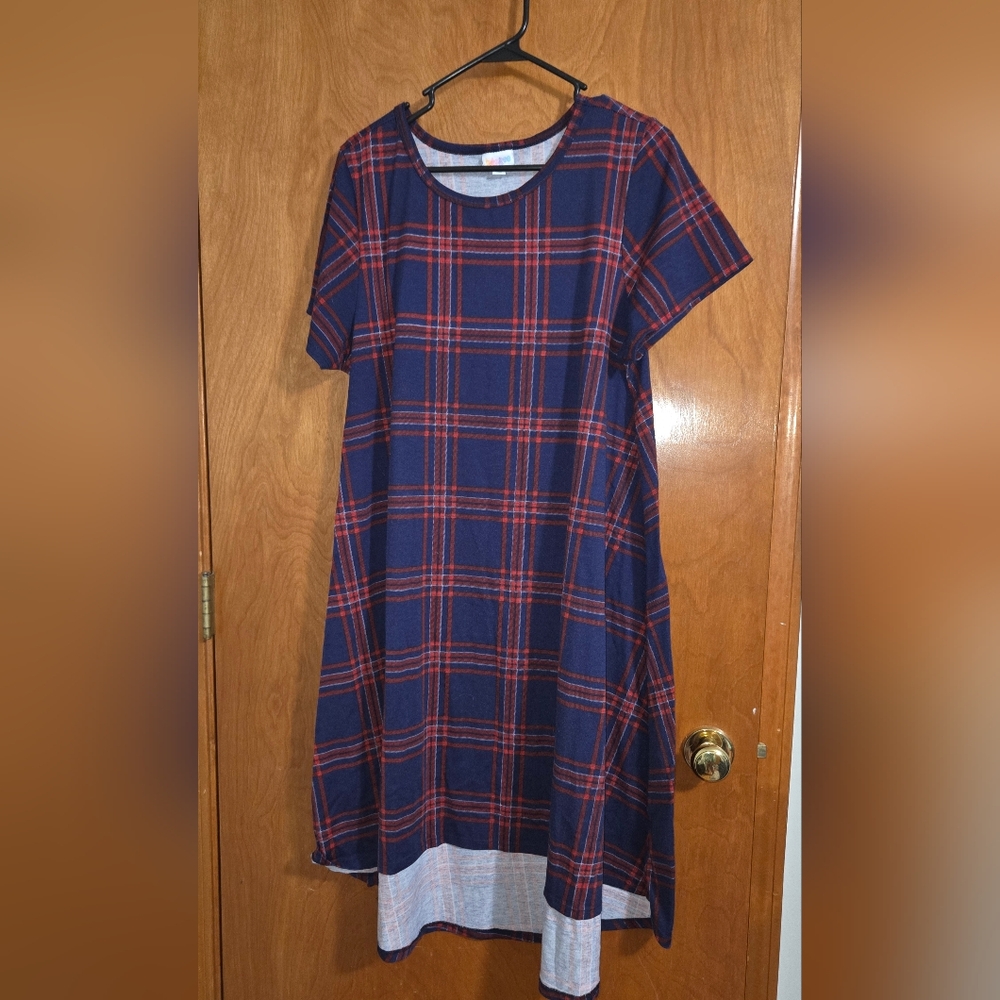 LuLaRoe Navy and Red Plaid Dress